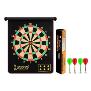 Cockatoo Dual-Sided Magnetic Dartboard – 12 Inch Black | Safe, Non-Pointed Darts for Kids and Adults | Includes 4 Magnetic Darts for Fun, Family-Friendly Play