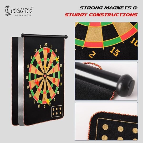 Cockatoo Dual-Sided Magnetic Dartboard – 12 Inch Black | Safe, Non-Pointed Darts for Kids and Adults | Includes 4 Magnetic Darts for Fun, Family-Friendly Play - Image 6