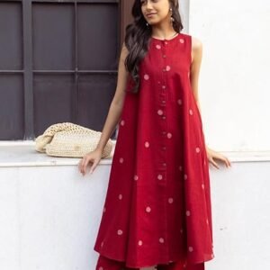 GoSriKi Women’s Rayon Blend Kurta with Palazzo Set | Sleeveless Straight Fit Ethnic Wear | Comfortable Soft Fabric | Red | Sizes S to 5XL