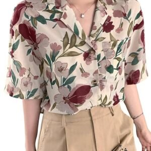 Leriya Fashion Women Crepe Oversized Shirt Korean Casual Short Sleeve Loose Fit Top | Summer Wear