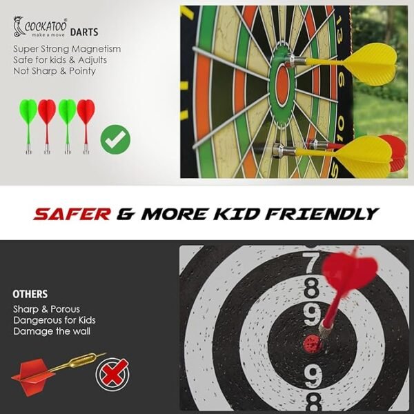 Cockatoo Dual-Sided Magnetic Dartboard – 12 Inch Black | Safe, Non-Pointed Darts for Kids and Adults | Includes 4 Magnetic Darts for Fun, Family-Friendly Play - Image 2