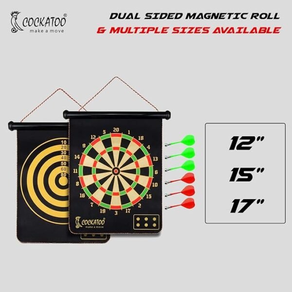 Cockatoo Dual-Sided Magnetic Dartboard – 12 Inch Black | Safe, Non-Pointed Darts for Kids and Adults | Includes 4 Magnetic Darts for Fun, Family-Friendly Play - Image 7