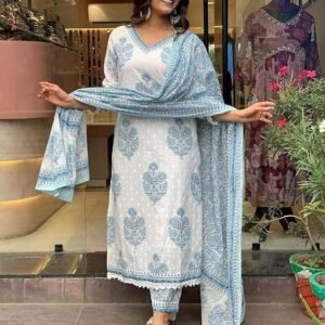 Brand: Nermosa Nermosa Women Cotton Block Printed Kurta Pant With Dupatta