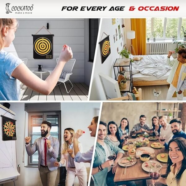 Cockatoo Dual-Sided Magnetic Dartboard – 12 Inch Black | Safe, Non-Pointed Darts for Kids and Adults | Includes 4 Magnetic Darts for Fun, Family-Friendly Play - Image 5