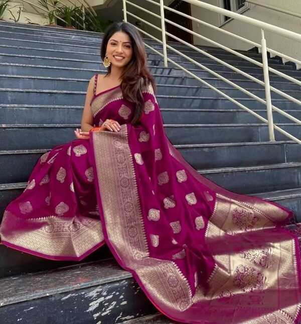 Visit the Sugathari Store Sugathari Women's Banarasi Saree Pure Kanjivaram Silk Saree Soft new ladies 2025 Design Wear Pattu Sarees Latest Cotton Party Sari collections With Blouse Piece for Wedding sadi (PARI 122 MAROON) - Image 4
