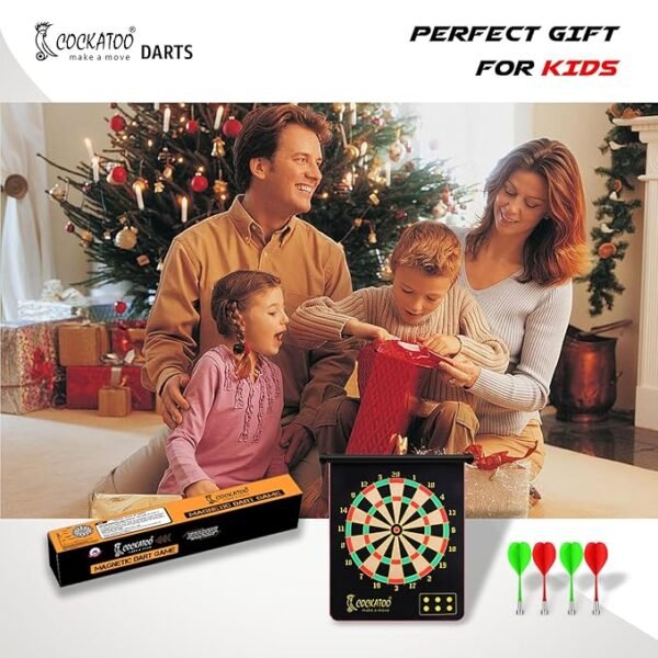 Cockatoo Dual-Sided Magnetic Dartboard – 12 Inch Black | Safe, Non-Pointed Darts for Kids and Adults | Includes 4 Magnetic Darts for Fun, Family-Friendly Play - Image 3