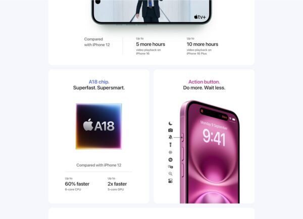 iPhone 16 128 GB: 5G Mobile Phone with Camera Control, A18 Chip and a Big Boost in Battery Life. Works with AirPods; Black - Image 10