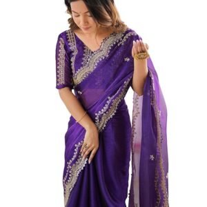 women saree Chiffon Embroidery Saree with Unstitched Blouse Piece
