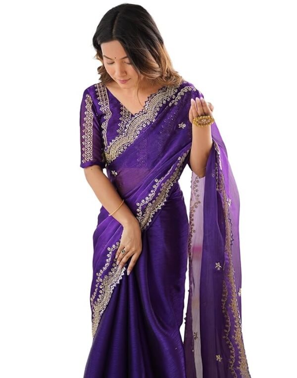 women saree Chiffon Embroidery Saree with Unstitched Blouse Piece