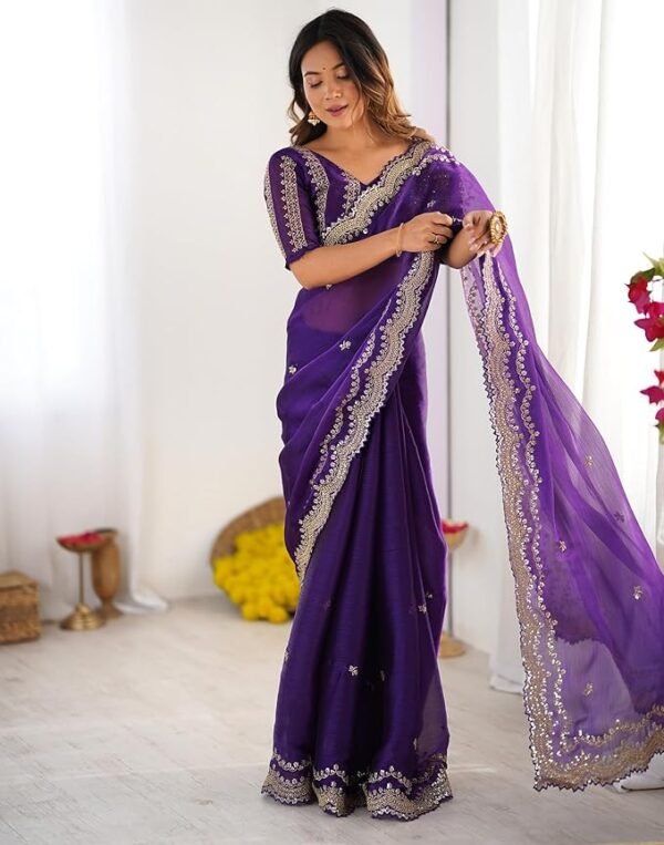 women saree Chiffon Embroidery Saree with Unstitched Blouse Piece - Image 3