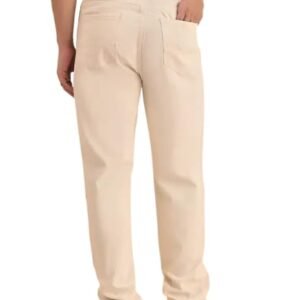 Comfits Men's Loose Fit Baggy Jeans, Beige, Plain Style, Mid Rise, 5 Pockets